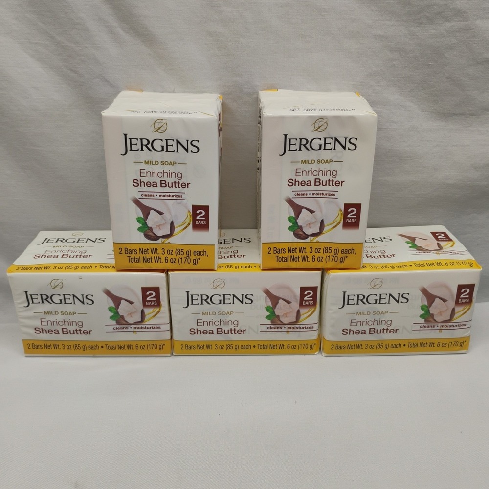 5 Pack Jergens Enriching Shea Butter MILD Bar Soap 3oz Each 10 Bars Total